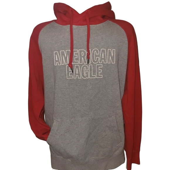 American Eagle Grey and Red Pullover Hoodie L - Picture 2 of 6